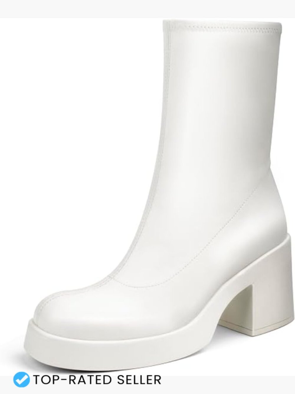 Square Toe Stretch Mid Calf Slouchy Platform Booties Chunky Block Heeled Sock